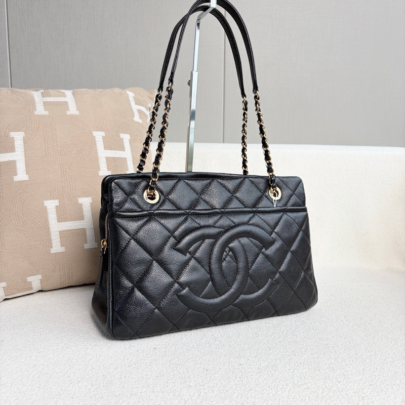 Chanel • 經典大Logo荔枝牛皮金釦托特包-8