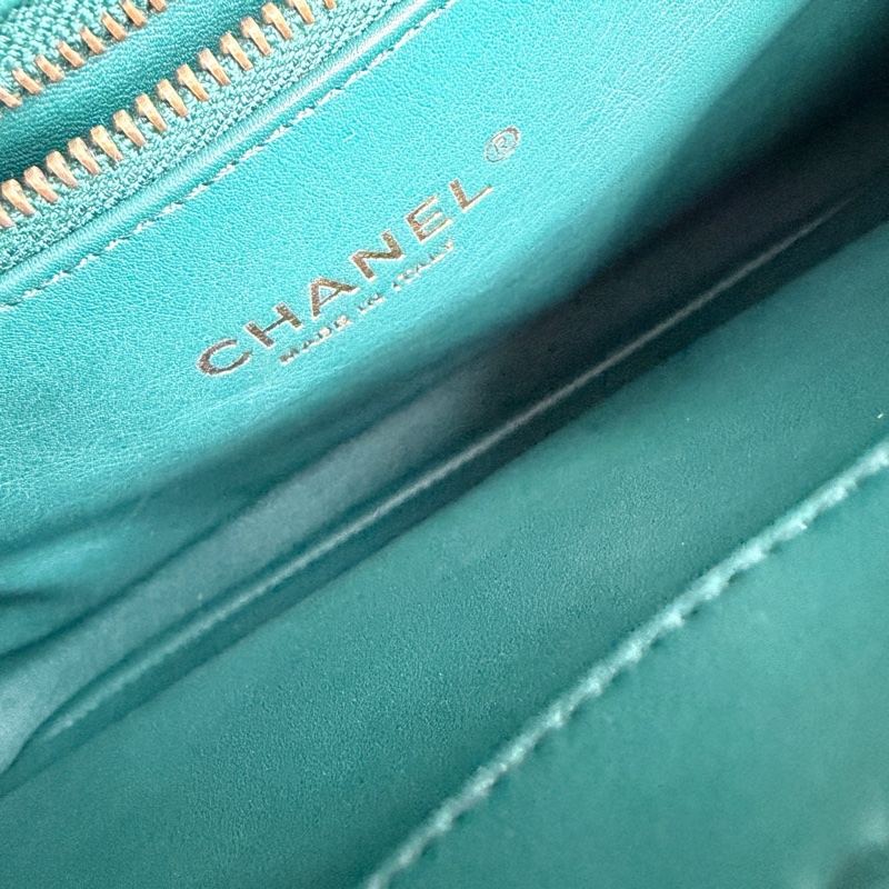 Chanel • 絕版孟買祖母綠蜥蜴皮金釦鏈條包 有卡-5