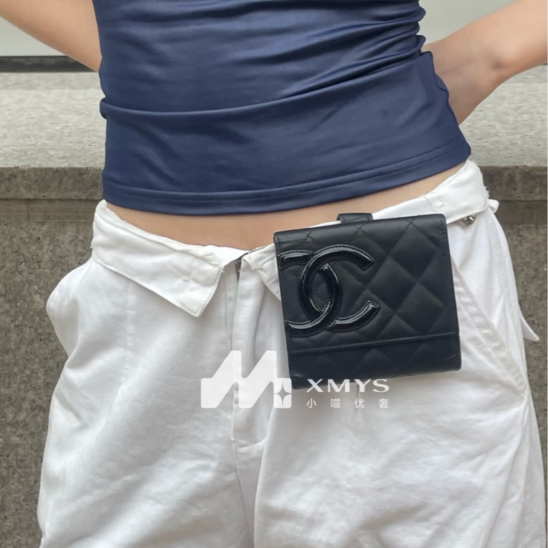 Chanel • 經典康鵬全黑牛皮三折短夾 So Black 大全配有購證-1