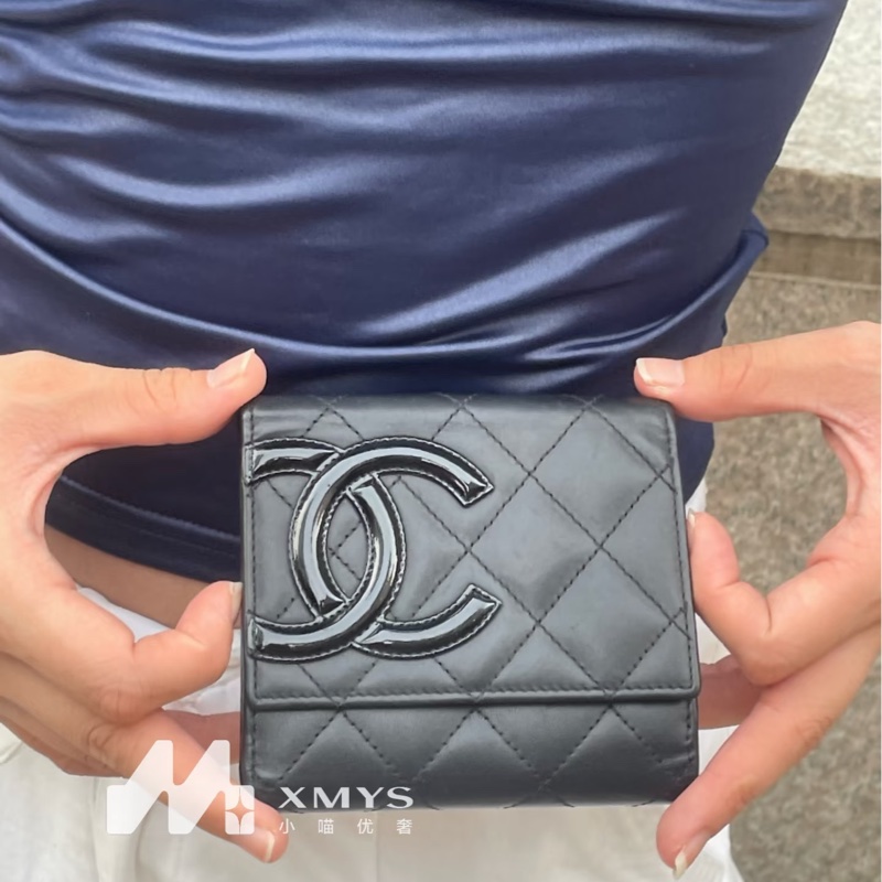 Chanel • 經典康鵬全黑牛皮三折短夾 So Black 大全配有購證-2