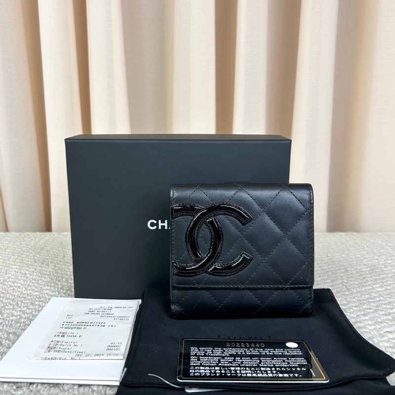 Chanel • 經典康鵬全黑牛皮三折短夾 So Black 大全配有購證-3