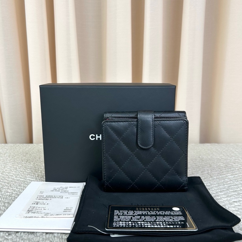 Chanel • 經典康鵬全黑牛皮三折短夾 So Black 大全配有購證-4