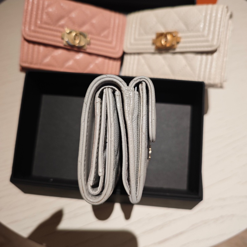 Chanel • 經典灰色荔枝牛皮金釦迷你三折短夾 有卡-2