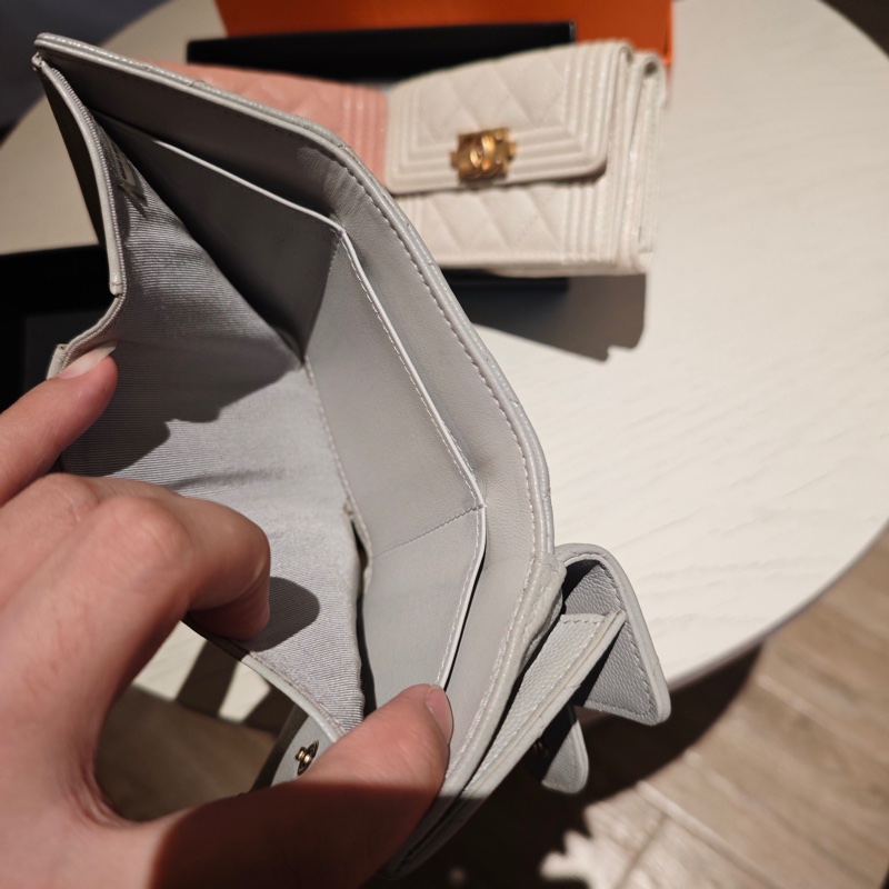 Chanel • 經典灰色荔枝牛皮金釦迷你三折短夾 有卡-4