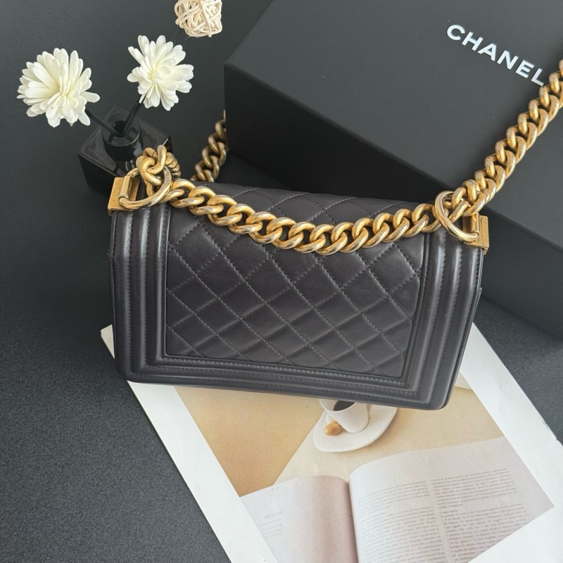 Chanel • 經典深灰金釦羊皮Le Boy 20 小號有購證-1