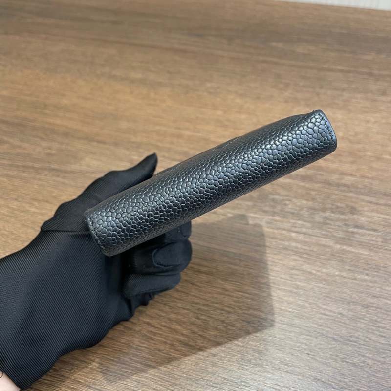 Chanel • 經典大Logo荔枝牛皮對折短夾 男款 全配有盒-4