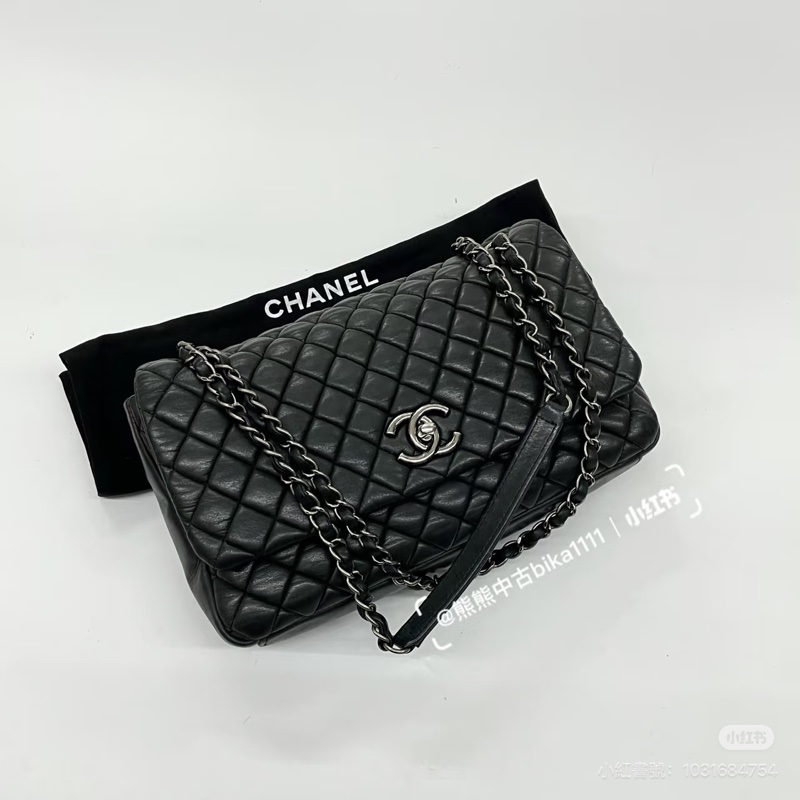 Chanel • 黑銀泡芙牛皮Cf 機場包-0