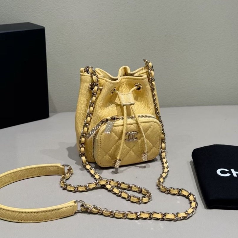 Chanel 小雞黃 荔枝牛皮 抽繩小水桶 芯片款 10*12cm 95新 配件塵袋-2