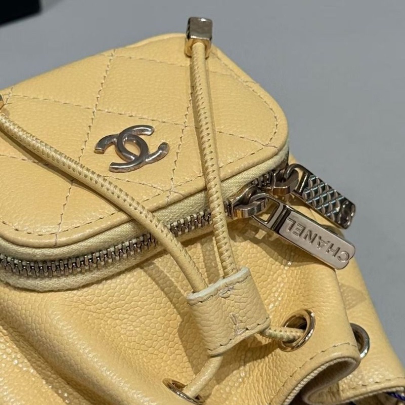 Chanel 小雞黃 荔枝牛皮 抽繩小水桶 芯片款 10*12cm 95新 配件塵袋-5