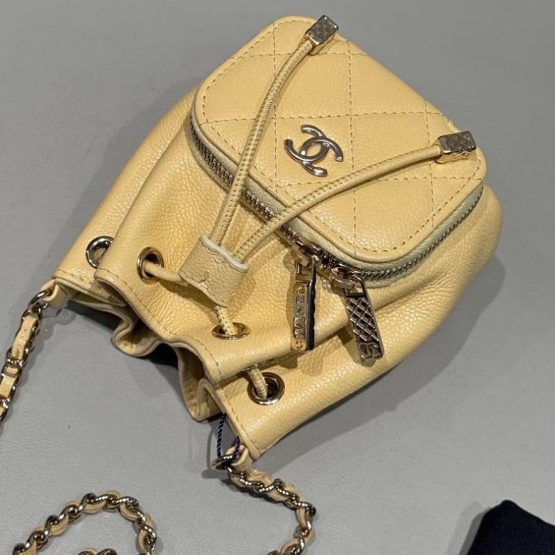 Chanel 小雞黃 荔枝牛皮 抽繩小水桶 芯片款 10*12cm 95新 配件塵袋-6