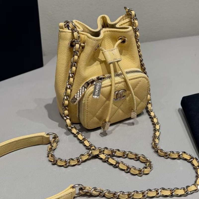 Chanel 小雞黃 荔枝牛皮 抽繩小水桶 芯片款 10*12cm 95新 配件塵袋-7