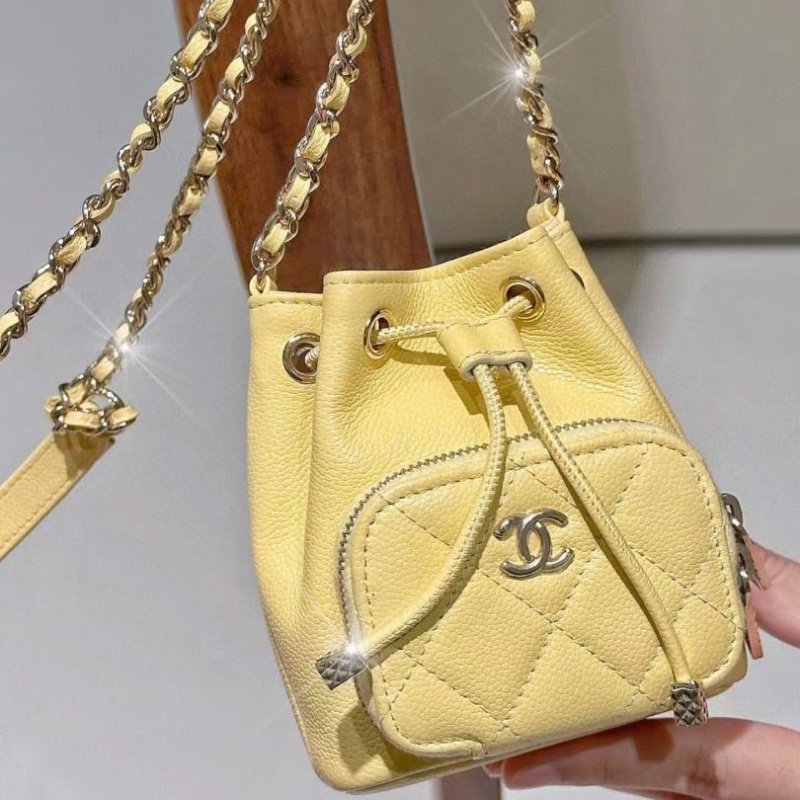 Chanel 小雞黃 荔枝牛皮 抽繩小水桶 芯片款 10*12cm 95新 配件塵袋-8