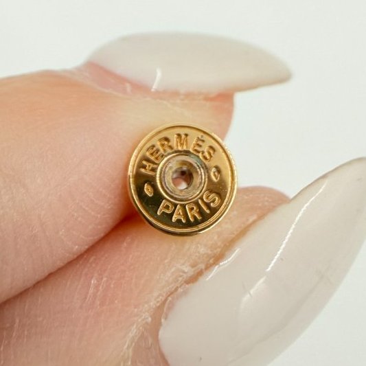 HERMES - 深藍色琺瑯漆面金釦POP耳環-10