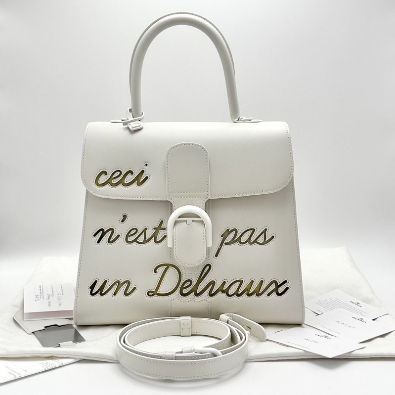 DELVAUX brilliant限量簽名款白色手提肩背斜背包28*25*16  95新 配件塵袋包撐購證卡冊鏡子保卡-2