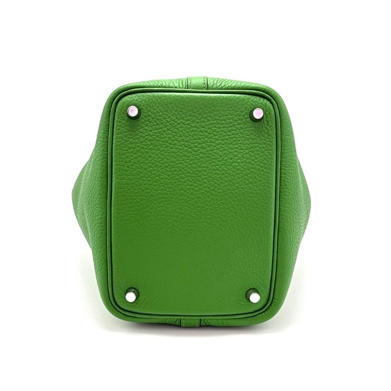 HERMES 絲蘭綠拼佛羅里達藍 銀扣菜籃子18手提袋 18*18*13 9新 配件盒子大小塵袋鎖鑰匙-2