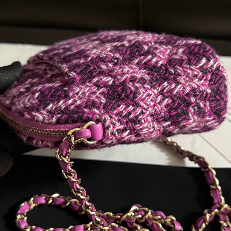 Chanel 香奈兒 千鳥格粉色毛呢款貝殼斜挎包 芯片款Vic禮物包 有塵袋-3