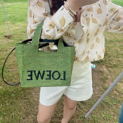 ️Loewe 綠色中號草編Font tote 28x14x25cm 98新配件塵袋