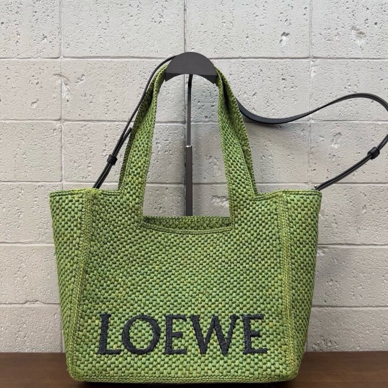 ️Loewe 綠色中號草編Font tote 28x14x25cm 98新配件塵袋-1