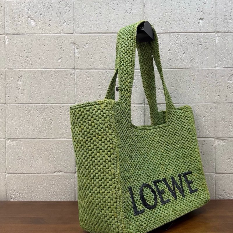 ️Loewe 綠色中號草編Font tote 28x14x25cm 98新配件塵袋-3