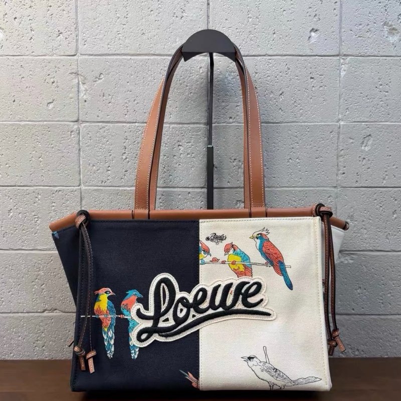 LOEWE Paula聯名款黑白拼色托特包 32×15×23cm 99新配件塵袋-1