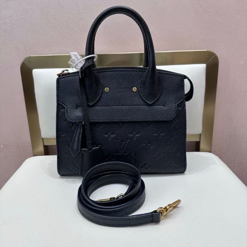 LV Pont Neuf mini 黑色壓花全皮托特包21*18 9新 配件肩帶塵袋-1