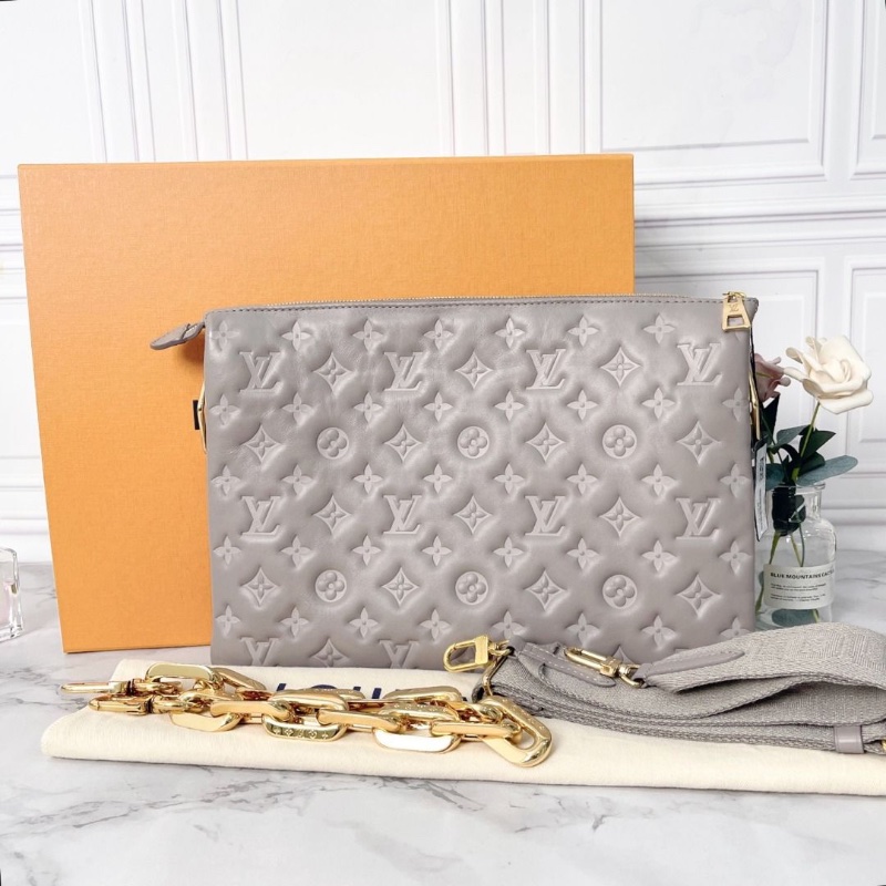 LV Coussin大號灰色老花鏈條腋下包肩背斜背包 芯片款 34×12×24cm  95新 配件塵袋 盒子-1