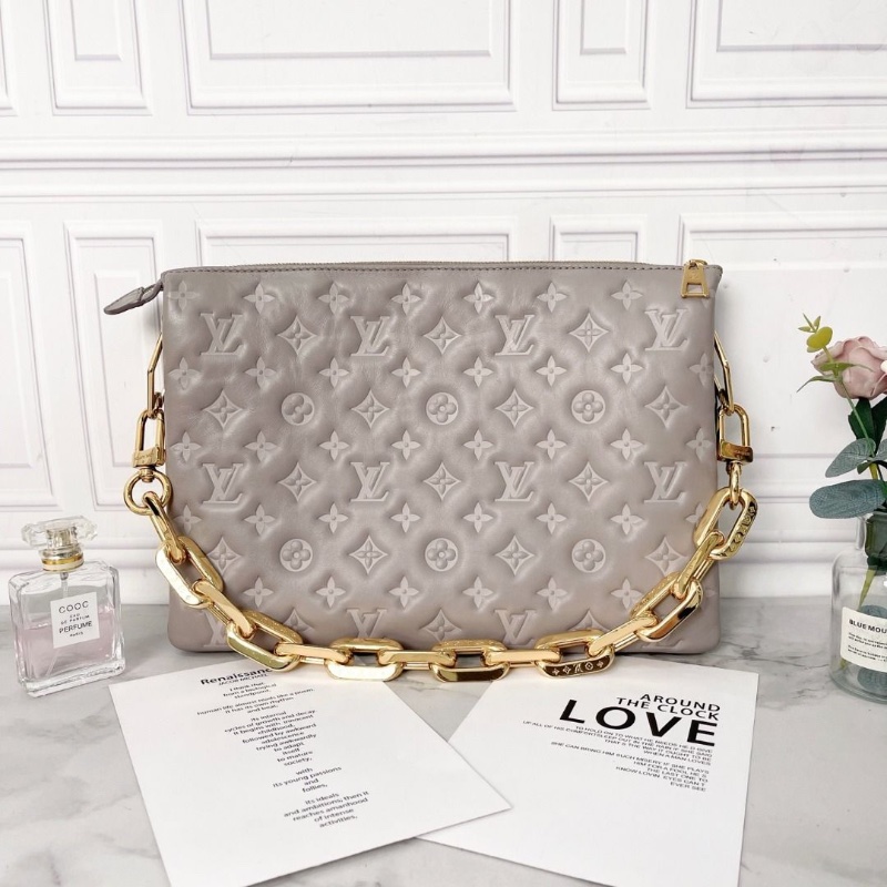 LV Coussin大號灰色老花鏈條腋下包肩背斜背包 芯片款 34×12×24cm  95新 配件塵袋 盒子-2