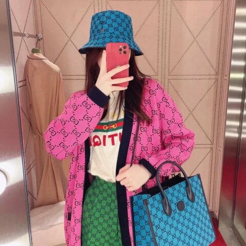 gucci  Retro系列牛仔藍滿logo拼皮 托特包手提斜背包31x26.5x14cm  99新配件塵袋