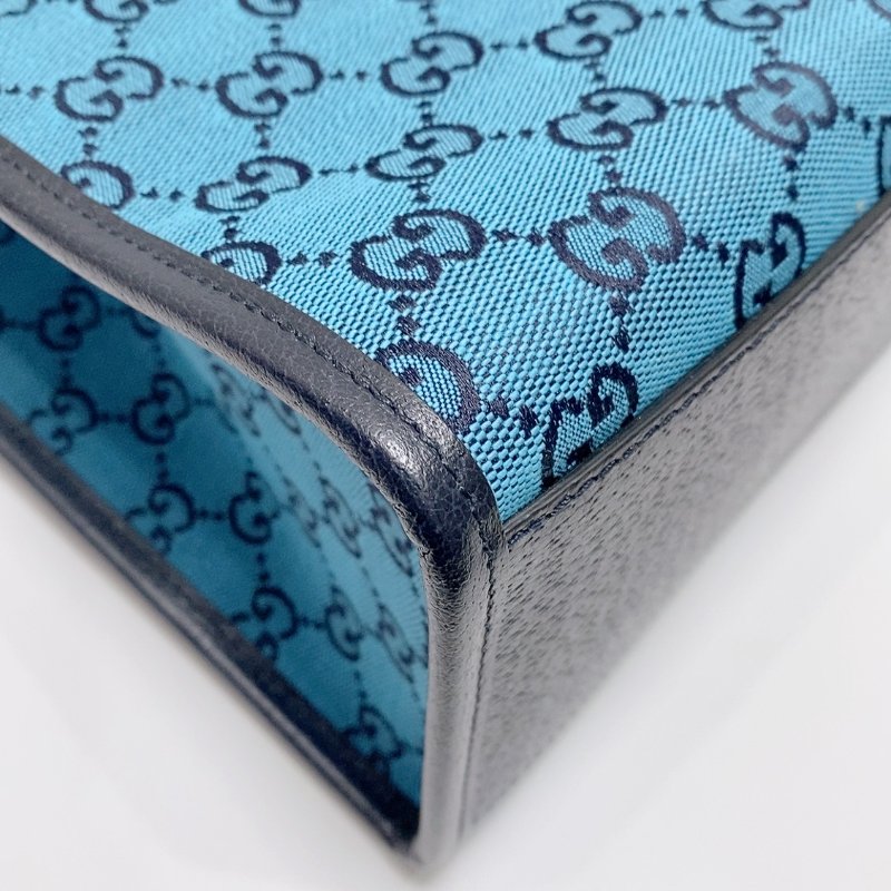 gucci  Retro系列牛仔藍滿logo拼皮 托特包手提斜背包31x26.5x14cm  99新配件塵袋-2