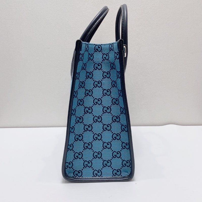 gucci  Retro系列牛仔藍滿logo拼皮 托特包手提斜背包31x26.5x14cm  99新配件塵袋-5