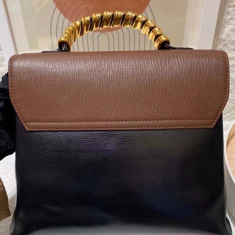 Loewe 中古 小號 蛇骨包 黑色拼棕色 金色手柄 26x9x21  9新 配件塵袋-3