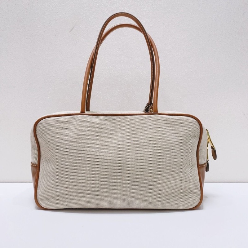 miumiu Beau系列米白拼棕色 帆布保齡球大號手提包34×11×19cm 9新 配件塵袋-3