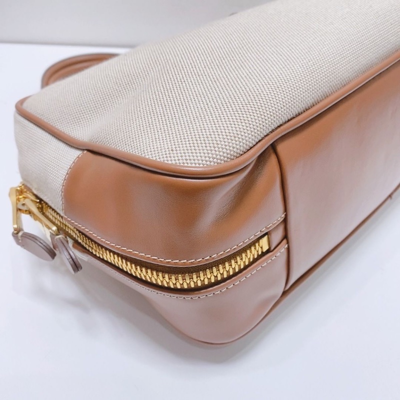 miumiu Beau系列米白拼棕色 帆布保齡球大號手提包34×11×19cm 9新 配件塵袋-4