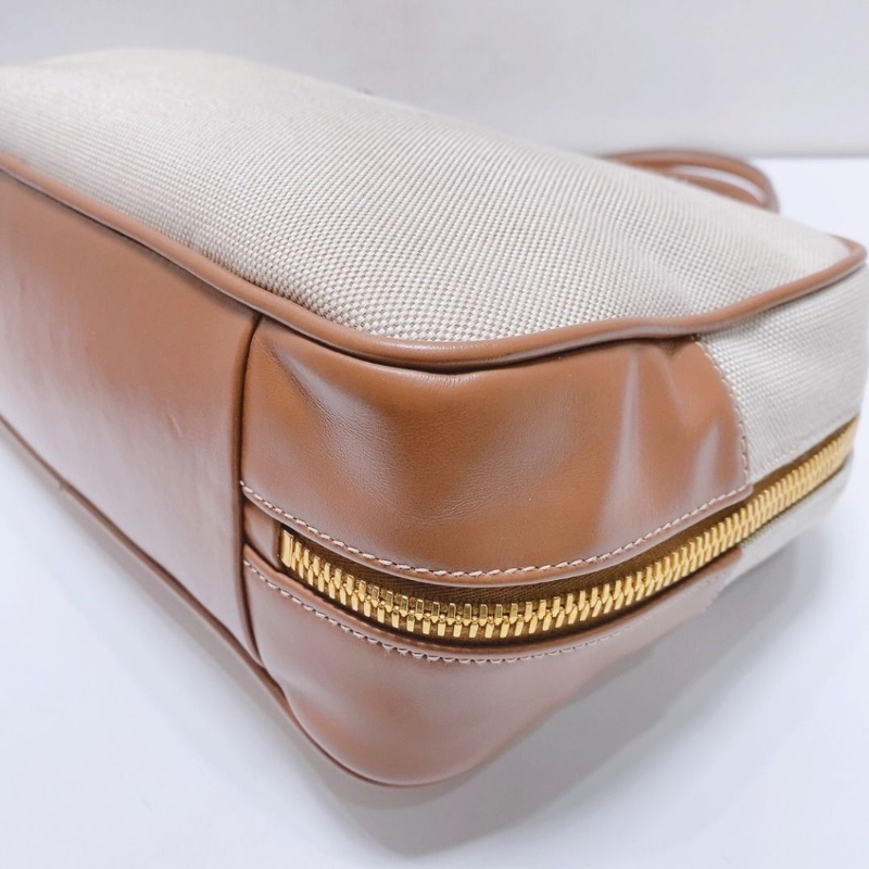 miumiu Beau系列米白拼棕色 帆布保齡球大號手提包34×11×19cm 9新 配件塵袋-5