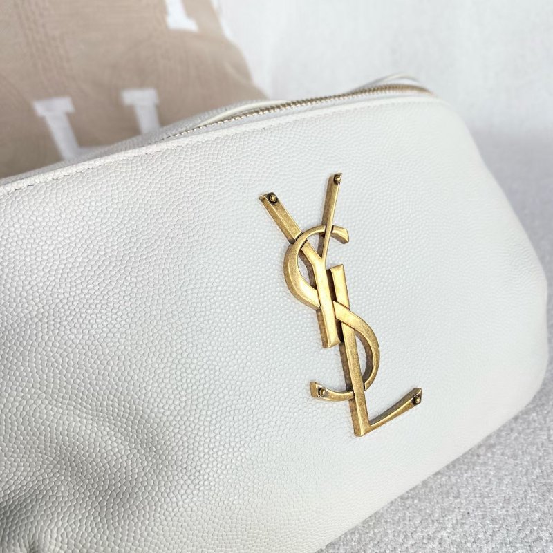 YSL 全皮腰包  白色金扣牛皮25*13*9  98新配件塵袋-3