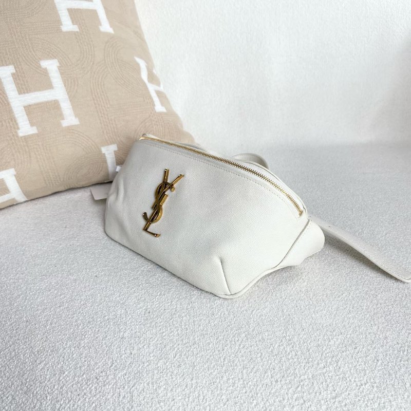 YSL 全皮腰包  白色金扣牛皮25*13*9  98新配件塵袋-4