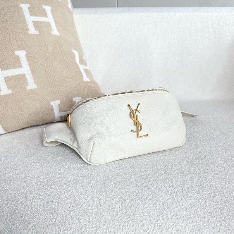 YSL 全皮腰包  白色金扣牛皮25*13*9  98新配件塵袋-5