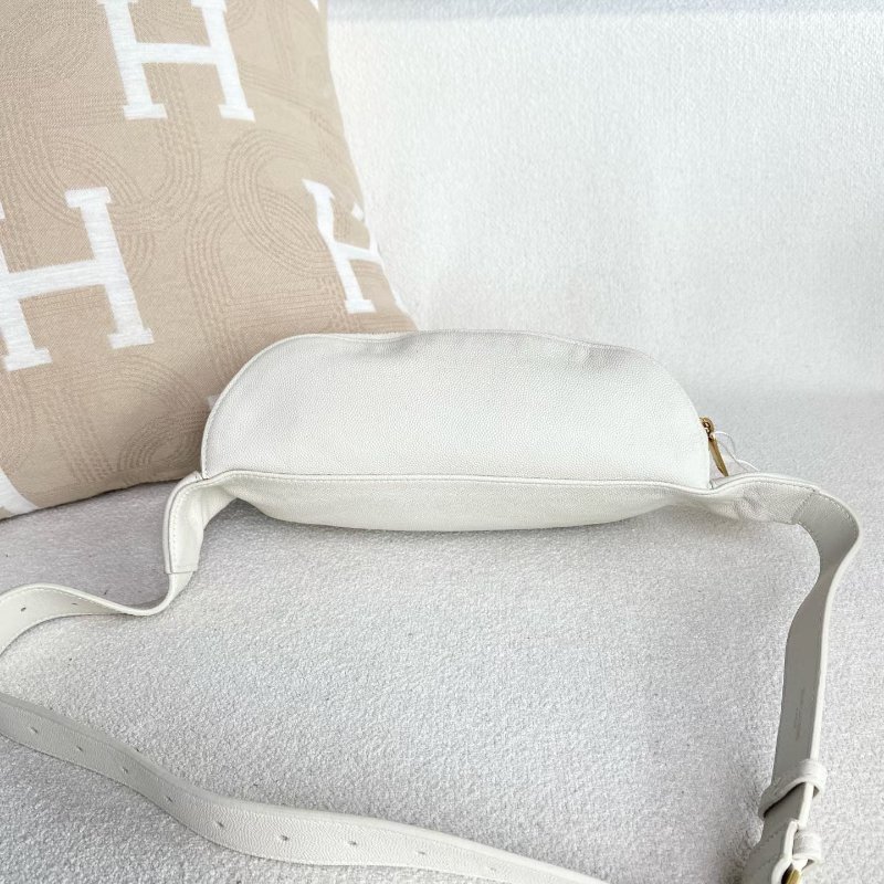 YSL 全皮腰包  白色金扣牛皮25*13*9  98新配件塵袋-6