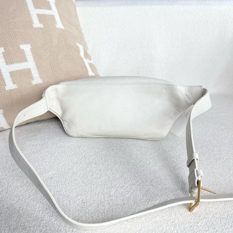 YSL 全皮腰包  白色金扣牛皮25*13*9  98新配件塵袋-7