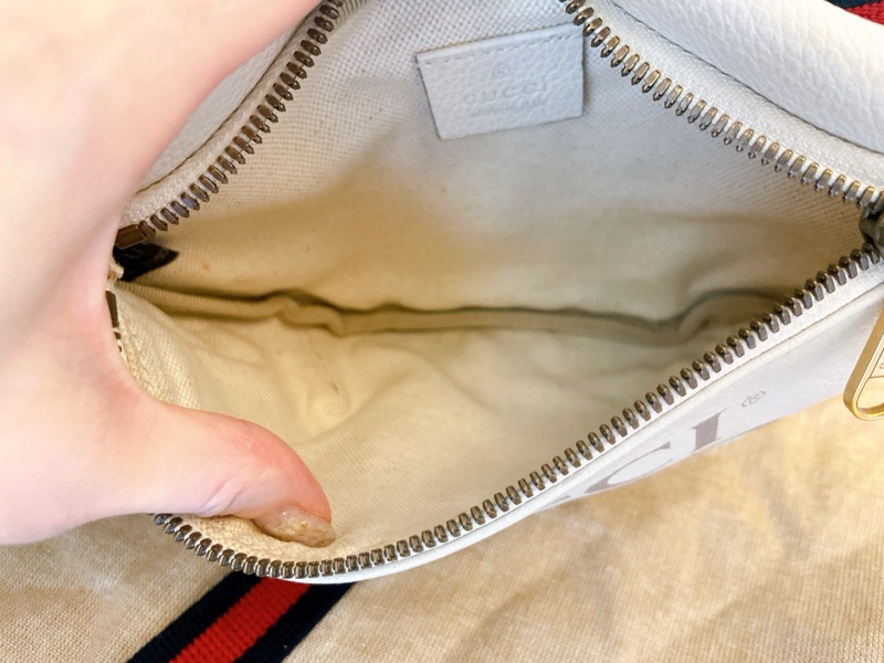 出清價專櫃熱賣款正品✨ GUCCI 古馳 經典印花LOGO綠紅綠條紋設計牛皮拉鍊胸包/腰包(米白)-8