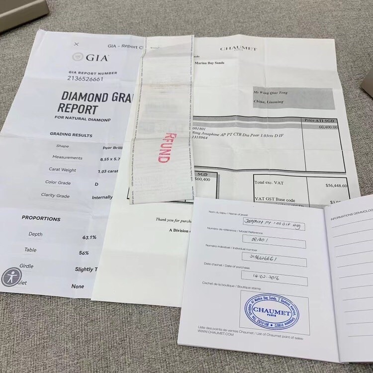 CHAUMET/尚美巴黎 JOSEPHINE加冕•愛系列冠冕白金滿鑽1克拉鑽戒 ，主鑽：1.03，最g等級D色，最g淨度if完全無瑕，2016年購入 尺碼已在專櫃改成52號-5