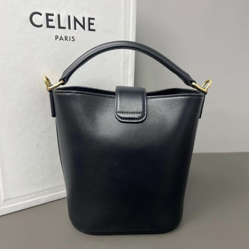 Celine 新款mini bucket Louise全皮黑金薯條小水桶包 13*15.5*10 9新 配件肩帶 塵袋 盒子-3