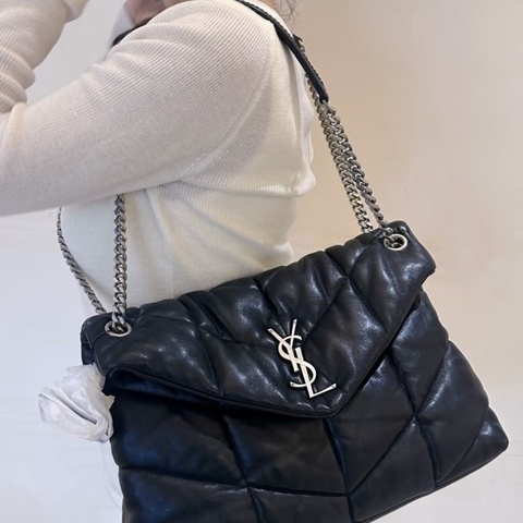 Ysl Loulou Puffer 雲朵包 黑銀鏈條包肩背斜背包羊皮33*21.5*13 9新 配件塵袋
