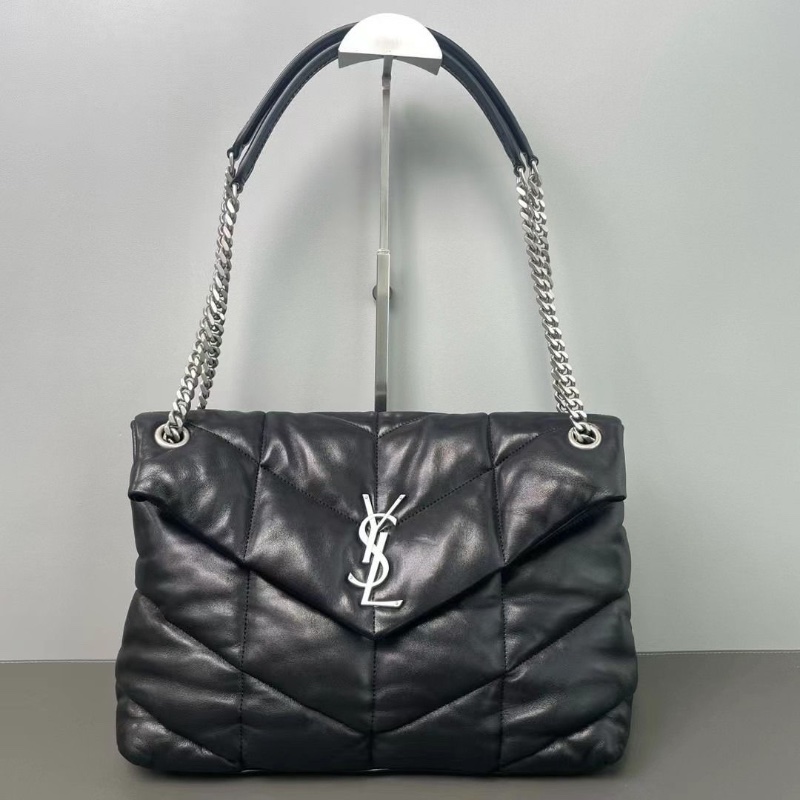 Ysl Loulou Puffer 雲朵包 黑銀鏈條包肩背斜背包羊皮33*21.5*13 9新 配件塵袋-3