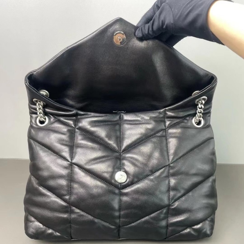 Ysl Loulou Puffer 雲朵包 黑銀鏈條包肩背斜背包羊皮33*21.5*13 9新 配件塵袋-4