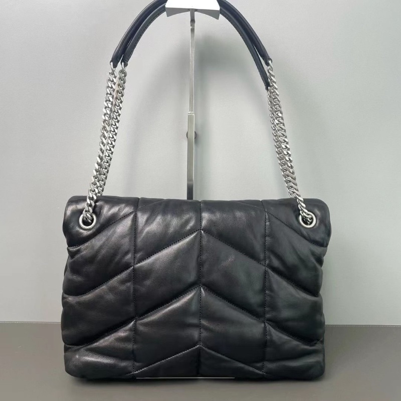 Ysl Loulou Puffer 雲朵包 黑銀鏈條包肩背斜背包羊皮33*21.5*13 9新 配件塵袋-6