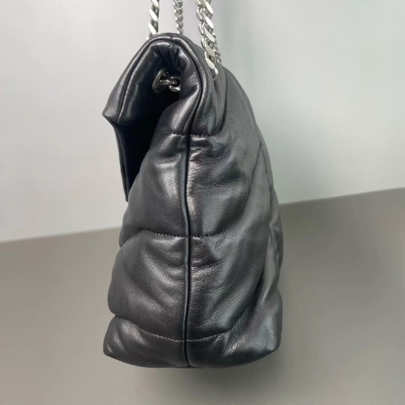 Ysl Loulou Puffer 雲朵包 黑銀鏈條包肩背斜背包羊皮33*21.5*13 9新 配件塵袋-9
