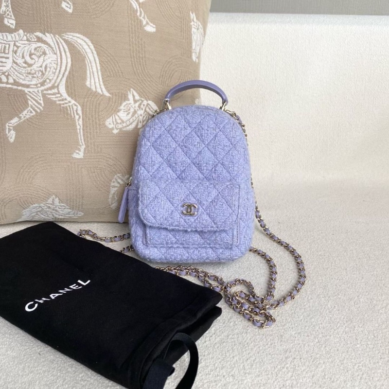 Chanel 毛呢mini後背包紫色帶細閃 金扣 13*17*7 95新 配件塵袋-2