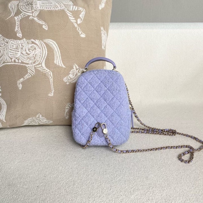 Chanel 毛呢mini後背包紫色帶細閃 金扣 13*17*7 95新 配件塵袋-4