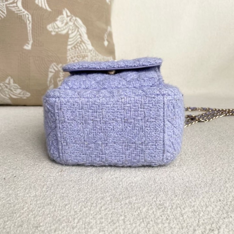 Chanel 毛呢mini後背包紫色帶細閃 金扣 13*17*7 95新 配件塵袋-5